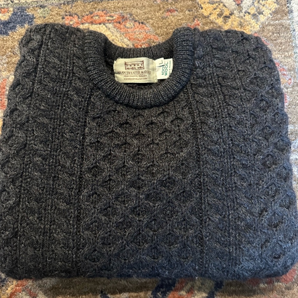 Aran Sweater Market Men's Gray Wool Sweater